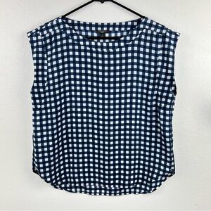 Ann Taylor Navy Gingham Sleeveless Blouse Size MP